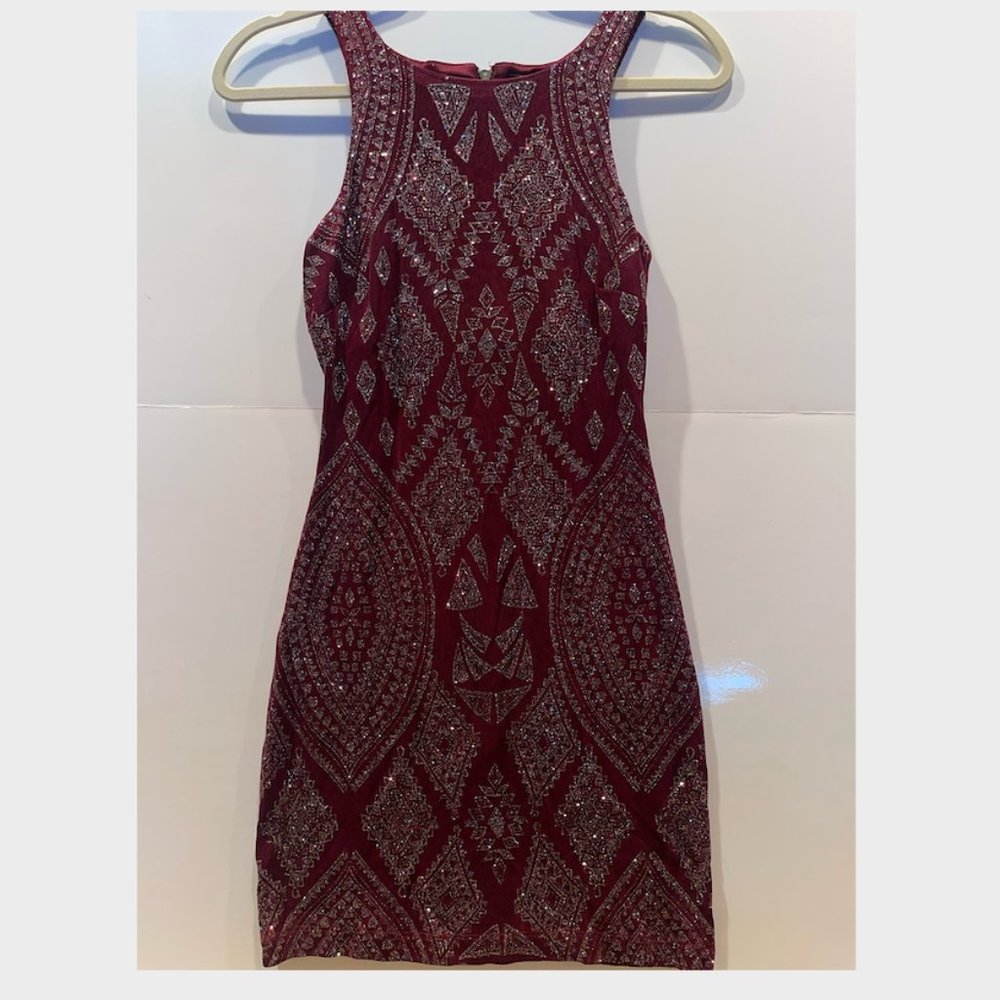 Maroon Sparkly Bodycon Dress